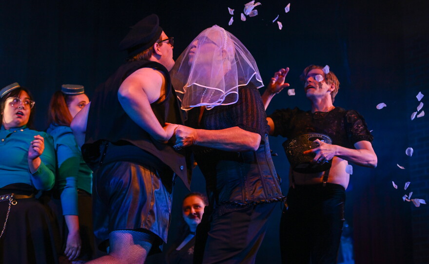 Cast members of 'The Rocky Horror Show' at The Little Theatre of Wilkes-Barre perform the musical number 'Damn It, Janet' during a dress rehearsal.