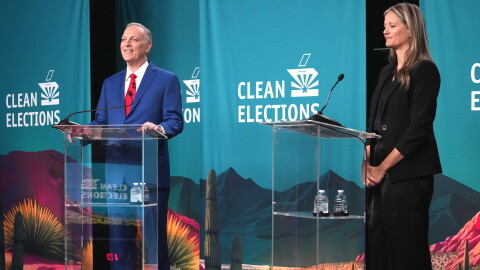 Andy Biggs and Teri Ann Hourihan faced off Tuesday night in gubernatorial debate, one notable in particular by incumbent Gov. Hobbs deciding she didn't need to be there.