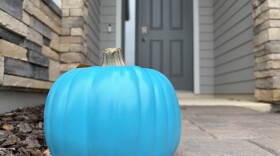The teal pumpkin that Renee Schwartz will place in front of her house.