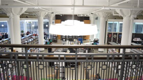 The interior of the Mitchell Street Library as seen from the mezzanine.