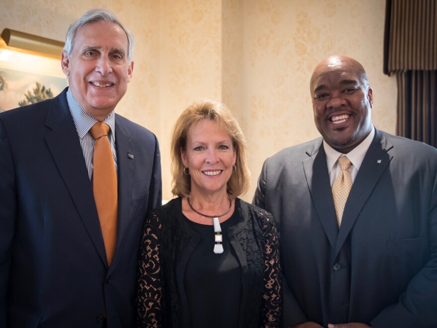 The United Way of Cincinnati is now without Board Chair Julia Poston, center, and CEO Michael Johnson, right.