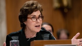 An image of Nevada U.S. Senator Jacky Rosen testifying at a Senate committee.