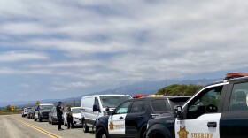 First responders at the Goleta Slough Tuesday, where the body of a missing woman was discovered.