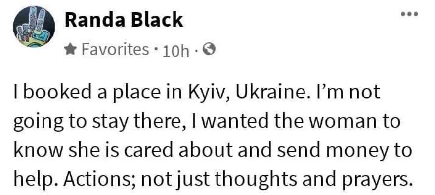 Randa Black posted her idea on social media (partial screenshot here), &amp; her creative way of donating directly to individual Ukrainians went viral. 