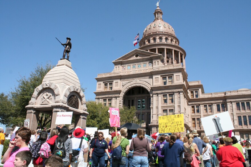 Teachers and parents have held several rallies in support of public education at the Texas Capitol, including this one in March.