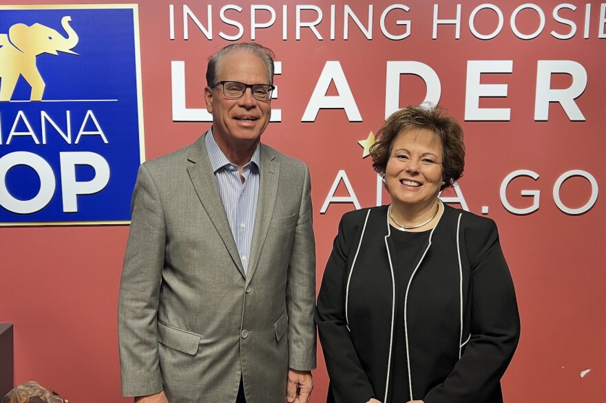 Gov. Mike Braun, left, endorsed Lana Keesling, right, to serve as chair of the Indiana Republican Party.