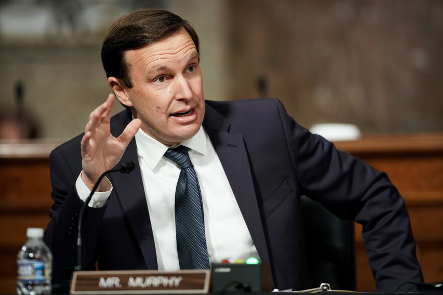 Sen. Chris Murphy (D-CT) speaks during the Senate Foreign Relations Committee hearing on the nomination of Linda Thomas-Greenfield to be the United States Ambassador to the United Nations, on Capitol Hill in Washington, DC, on January 27, 2021. (Photo by Greg Nash / POOL / AFP) (Photo by GREG NASH/POOL/AFP via Getty Images)