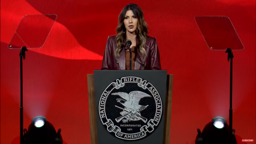 Governor Kristi Noem speaking at the 2022 NRA convention in Houston, TX, just three days after a gunman kill 19 children and two teachers at an elementary school in Texas