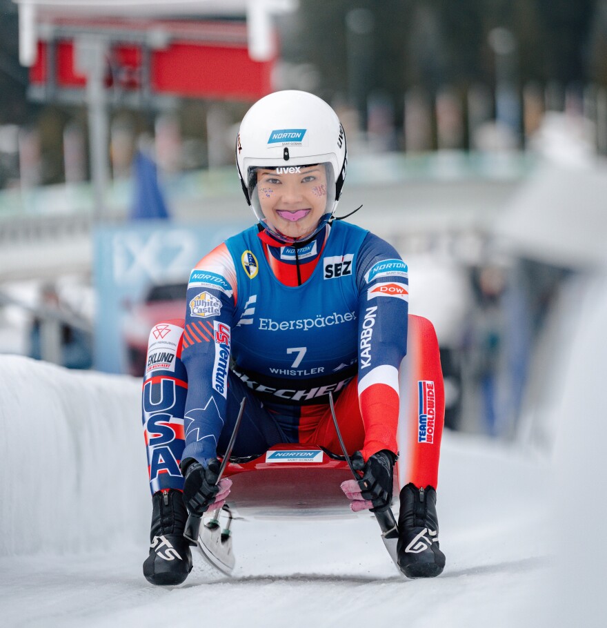 Sophia Gordon of Team USA begins a run during her World Cup debut at a FIL Luge World Cup event at the Whistler Sliding Centre in Whistler, British Columbia, in 2023.