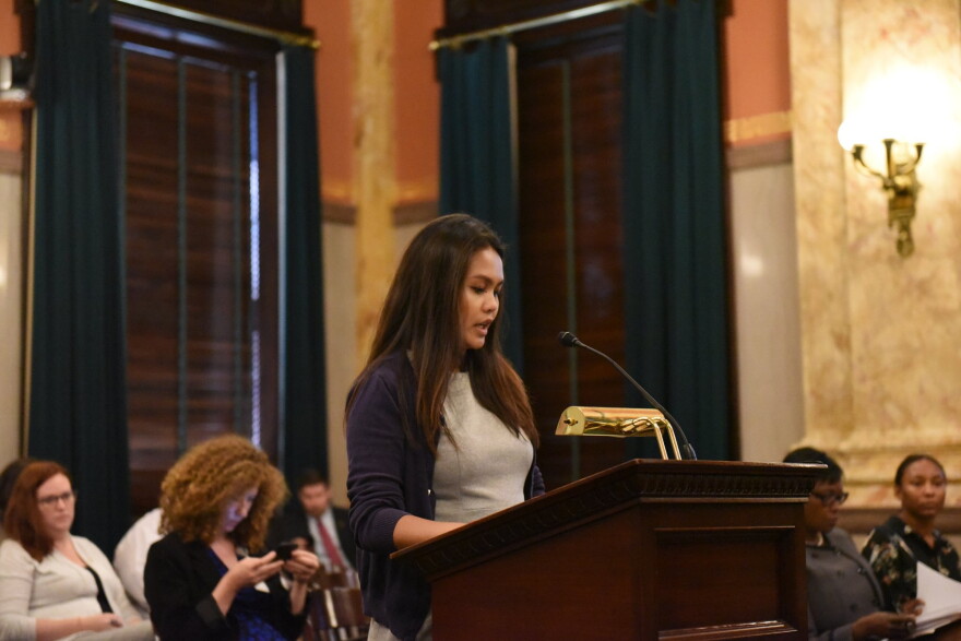 Ohio state Sen. Tina Maharath testfies for a bill in the Ohio Senate.
