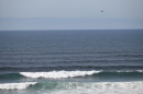 A U.S. Coast Guard helicopter searches the ocean just west of downtown Newport for a twin-engine plane that crashed into the water about 12:45 p.m. Monday.