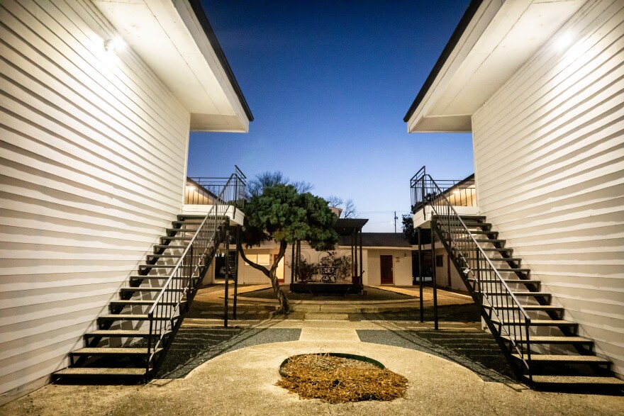 A condo near the University of Texas at Austin is pictured on Jan. 11, 2023, in Austin. Michael Minasi / KUT News