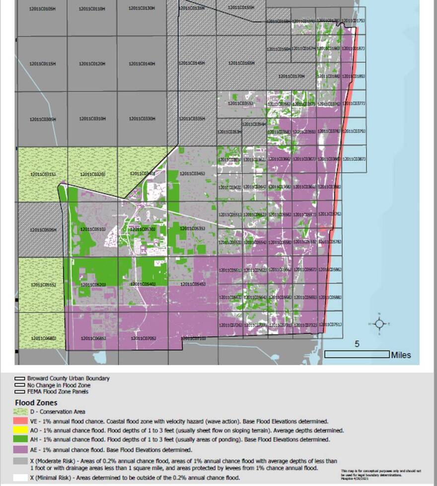 Shown is a preliminary Federal Emergency Management Agency flood zone map for Broward County, which may be implemented in the coming years. Vast areas of South Broward have shifted to indicate being vulnerable to storm surge due to updated studies.