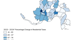 A map showing property tax increases