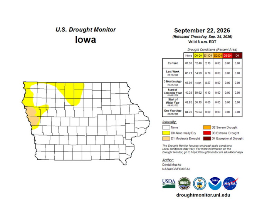 The latest U.S. Drought Monitor map tracked conditions through Sept. 22. It does not include the impact from rain since then.