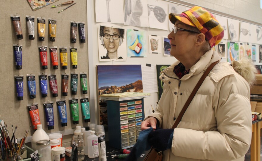 Sue Hiester of State College checks out one of the art classrooms. She used to teach art at a school in New York state.