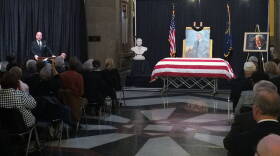House Speaker Brian Bosma speaks during the memorial service for former Gov. Edgar Whitcomb.