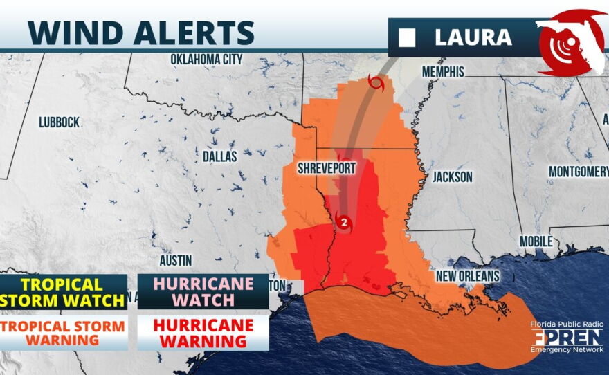 Tropical Storm and Hurricane Warnings for Laura