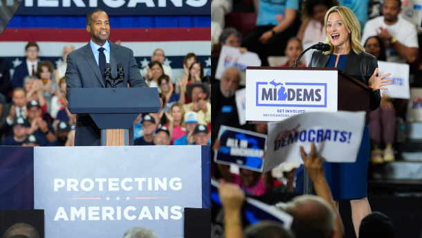 U.S. Rep. John James, left, the Republican nominee for governor, and Secretary of State Jocelyn Benson, right, the Democratic nominee for governor, will face off in the Nov. 3 general election.