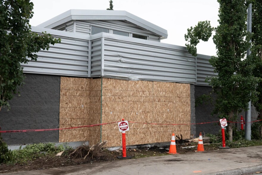 The Mountain View branch of the Anchorage Public Library was closed after two vehicles collided with a library wall on Aug. 1, 2026.