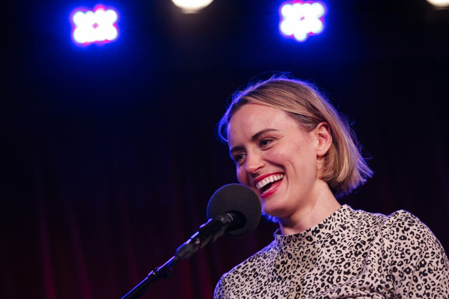 Taylor Schilling appears on <em>Ask Me Another</em> at the Bell House in Brooklyn, New York.