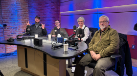 In for Carrie Saldo, NEPM's Jill Kaufman sits with panelists, reporter emeritus Mike Dobbs of Focus Springfield; Anthony Cammelleri, reporter for the Greenfield Recorder; and Evan Garber, political consultant from A.L. Cignoli and Associates.