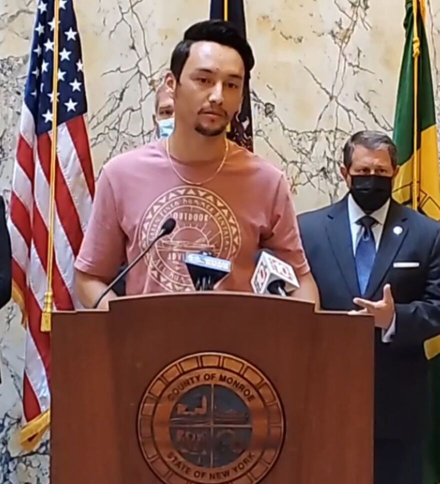 Ali Morodi, a former Afghan interpreter for the U.S. military, who has been in Rochester since 2017 was among those speaking at a news conference at the Monroe County Office Building on Tuesday.