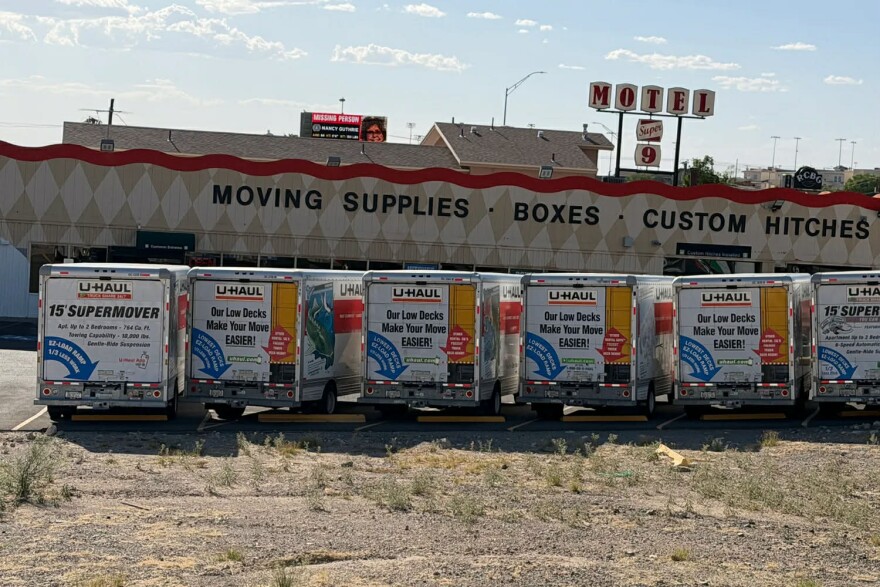U-Haul trailers and trucks await rental at the company's store in the 6300 block of North Mesa in West El Paso.