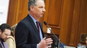 House Speaker Todd Huston, R-Fishers, addresses the chamber on Thursday, Feb. 20, 2025. His GOP priority bill could prompt multiple Illinois counties to secede and join Indiana.