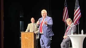 GOP candidate for Illinois governor Darren Bailey on stage at Five Points in Washington, Illinois, during a Tazewell County gubernatorial forum.