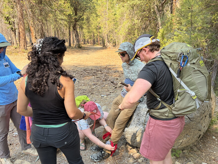 The wilderness medicine students searched for and found four missing hikers along the trail. They tended to injuries of different severities, such as a hurt ankle on one man and another who had a large branch penetrating the side of his stomach.