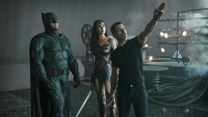 Zack Snyder directs Ben Affleck and Gal Gadot on the set of <em>Justice League.</em>