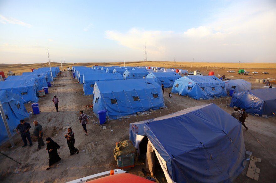 Iraqis displaced from Mosul at Khazir refugee camp outside Erbil on Friday.