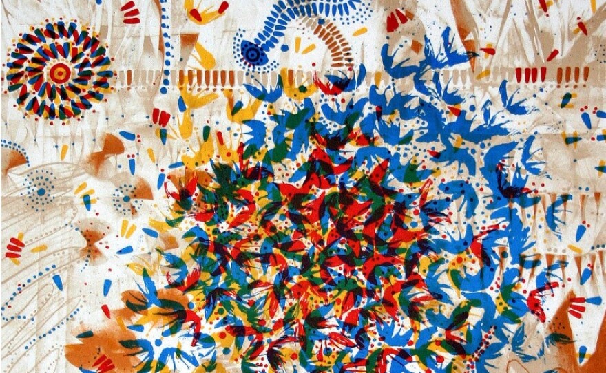 "The Laying on of Hands is a Time-Honored Ritual" (1997) by Edgar Sorrels-Adewale, silk screen on paper