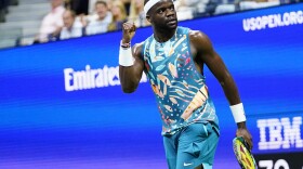 Frances Tiafoe, of the United States, reacts after winning a set against Sebastian Ofner, of Austria, during the second round of the U.S. Open tennis championships, Wednesday, Aug. 30, 2023, in New York. (AP Photo/Frank Franklin II)