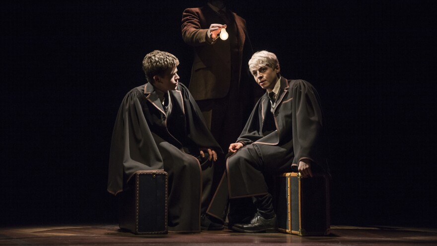 Harry's son, Albus (Sam Clemmett, left), befriends Scorpius Malfoy (Anthony Boyle) on the Hogwarts Express
