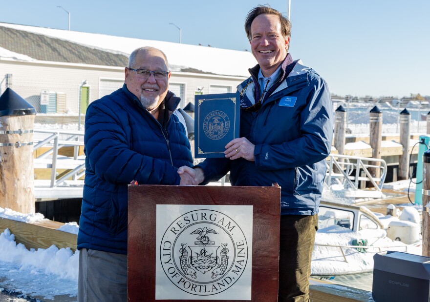Portland Mayor Mark Dion (left) and GMRI President Glenn Prickett.