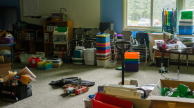 An East Elementary classroom packed up for when it reopens next school year.