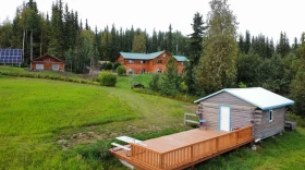 Kori Eberhardt got a energy grant from the U.S. Department of Agriculture in 2022 that paid for half of the cost of installing a solar array, at left, at the family's A Taste of Alaska Lodge, off Chena Hot Springs Road. (A Taste Of Alaska Lodge/Facebook)