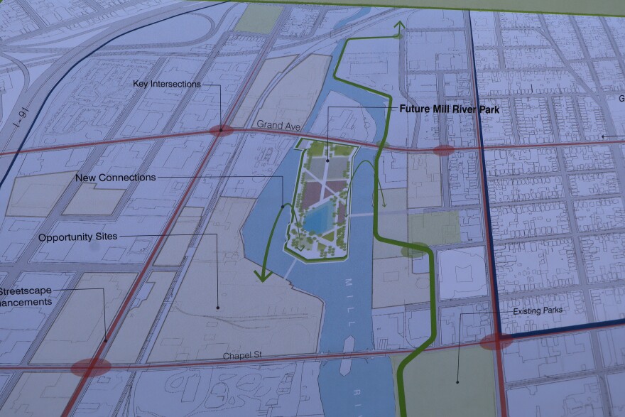 Construction plans for the future Mill River Park.