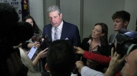 Rep. Tim Ryan, D-Ohio, running for an open U.S. Senate seat in Ohio, speaks to reporters after the polls closed on primary election day Tuesday, May 3, 2022, in Columbus, Ohio. 