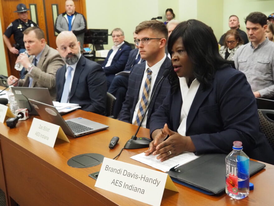 AES Indiana President Brandi Davis-Handy answers Indiana Utility Regulatory Commission questions on Tuesday, March 24, 2026, at the agency’s headquarters in Indianapolis.
