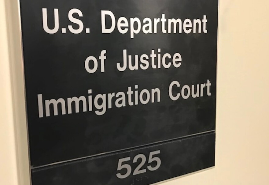 A hearing about the immigration status of about a dozen Kansas City metro children, ages 9 to 17, took place at Kansas City Immigration Court on the fifth floor of the Lathrop GPM building on Grand Boulevard on Oct. 29, 2026.