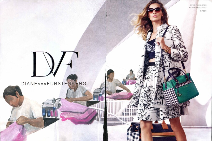 Gomez takes ads for luxury products and imagines the individuals who make them possible. Above, his 2015 work, <em>DVF.</em>