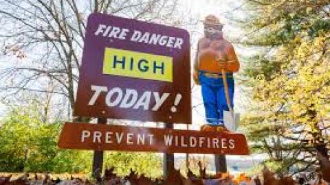 Sign saying 'wildfire danger high today'
