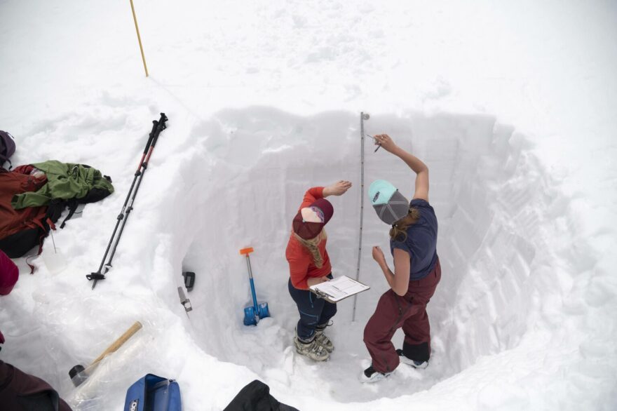 Researchers with the Long Term Ecological Research station at the Universit of Colorado’s Mountain Research Station on the Niwot Ridge of Colorado’s Indian Peak work on the 2019 snow survey in the Green Lakes Valley, which includes the Arikaree Glacier and provides a substantial portion of Boulder, Colorado’s water supply. The LTER runs a snow survey in the valley every year.