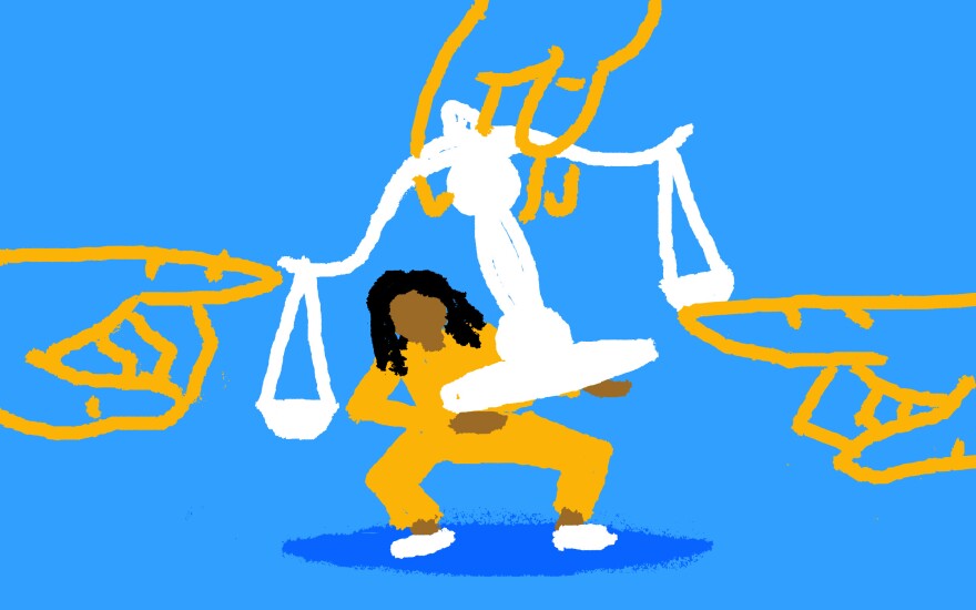 Drawing of child and scales of justice