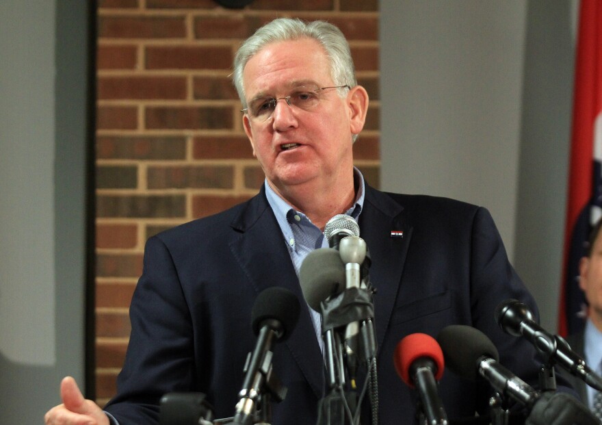 Missouri Gov. Jay Nixon speaking Monday at a news conference before the grand jury announcement on Monday, Nov 25, 2014