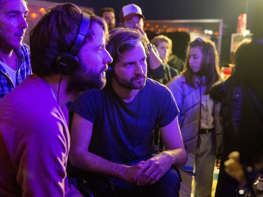 The Duffer brothers collaborate on the set of <em>Stranger Things 2.</em>