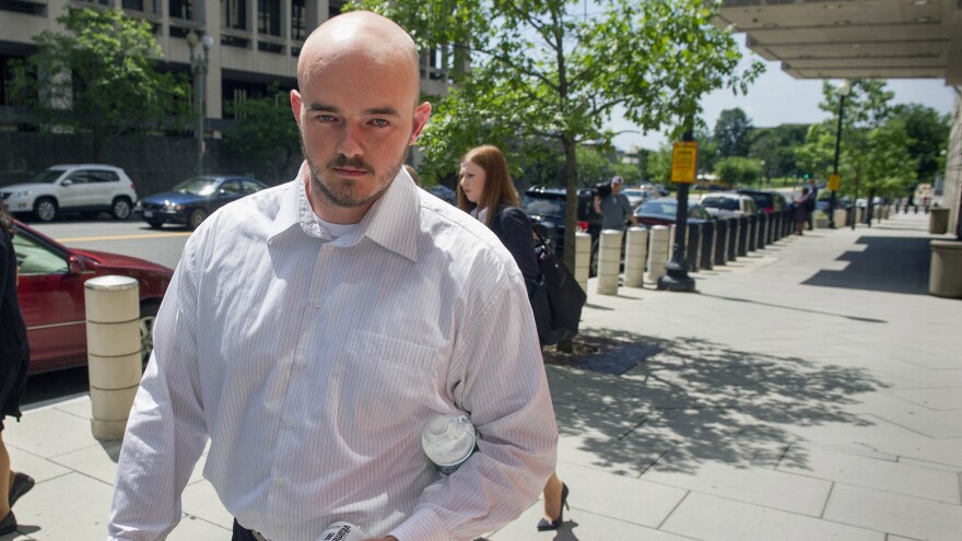 Former Blackwater Worldwide guard Nicholas Slatten leaves federal court in Washington, D.C., in June 2014. Slatten was found guilty for his role in a deadly Baghdad shooting, but his conviction was overturned. On Wednesday, his retrial ended with a hung jury.